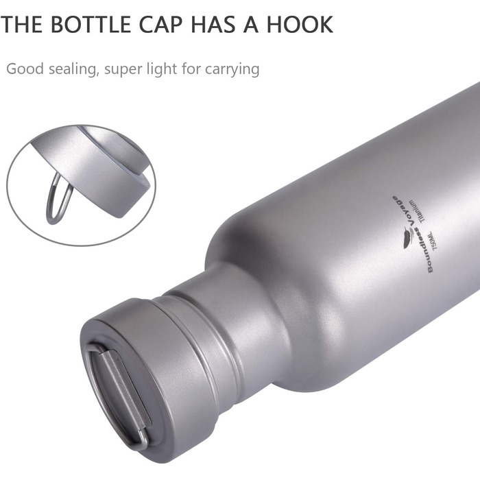 Титанова пляшка для води з титановою кришкою для кемпінгу 750 мл. Boundless Voyage