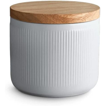 Керамічні банки для зберігання SPRINGLANE 4 шт. Набір із дерев'яними смужками кришки, гумовими дерев'яними кришками, коробками для зберігання, коробками для зберігання продуктів (10,1 x 9,3 см світло-сірий)