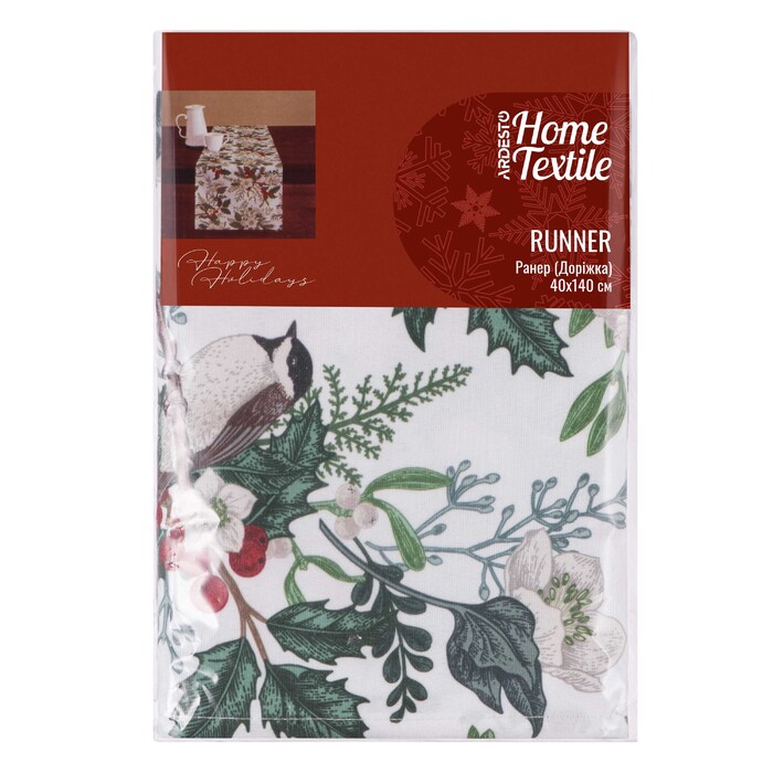 ARDESTO Ранер Happy Holidays 40х140см, 90% поліестер, 10% бавовна, зелений гостролист