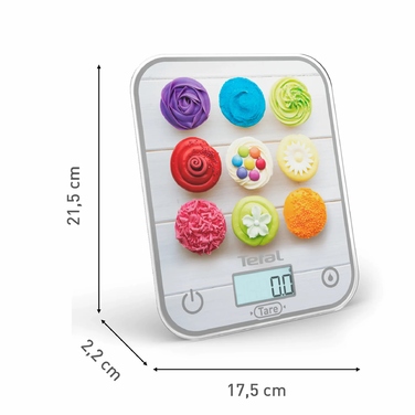 Tefal Ваги кухонні Optiss Cake Pops, 5кг, AAAx2 в комплекті, скло, різнокольорові