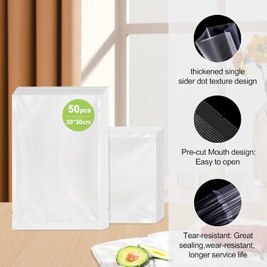 Вакуумні пакети 150 пакетів - 15x25 см (50) 20x30 см (50) 28x40 см (50), для будь-якого розміру. Професійні фольговані пакети для всіх вакуумних пакувальників, вакуумні пакети для харчових продуктів, без BPA, VB3215 (50 пакетів 20x30 см)