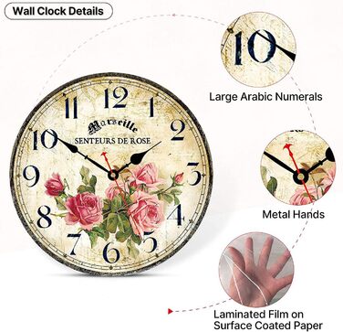 Настінний годинник з французьким ретро-квітковим візерунком Toudorp