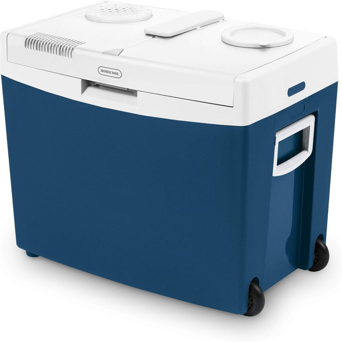 Електричний холодильник на колесах, підходить для повного ящика для напоїв/пива, 12 В та 230 В для автомобіля, вантажівки, човна, автофургона та розетки (33 літри), 48W AC/DC -