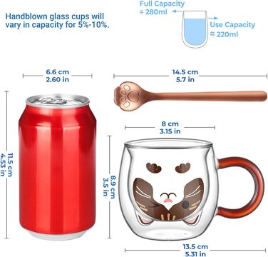 Двостінні милі келихи для лате макіато з різдвяною ялинкою 270 мл Кавова чашка Різдвяна кружка з ситечком для чаю з різдвяною ялинкою Чайні склянки для молока, льоду, різдвяні подарунки для жінок і дітей (Тип 4-помаранчево-червоний кіт, Тип 4-280 мл*1)