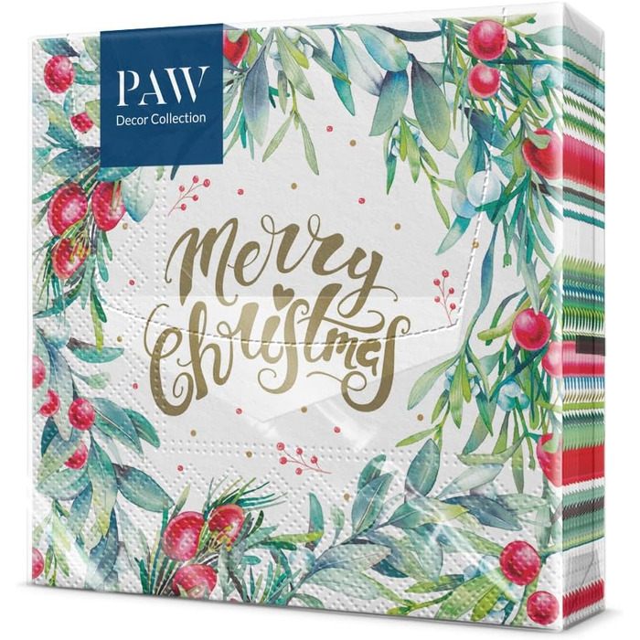 Серветки 3-шарові (33 x 33 см) I 20 шт. I Різнокольорові паперові серветки, ідеальні для різдвяного столу I Серветки - Різдво, зима, зірки, сніг, сніговики I (З Різдвом Христовим, квітковий принт)