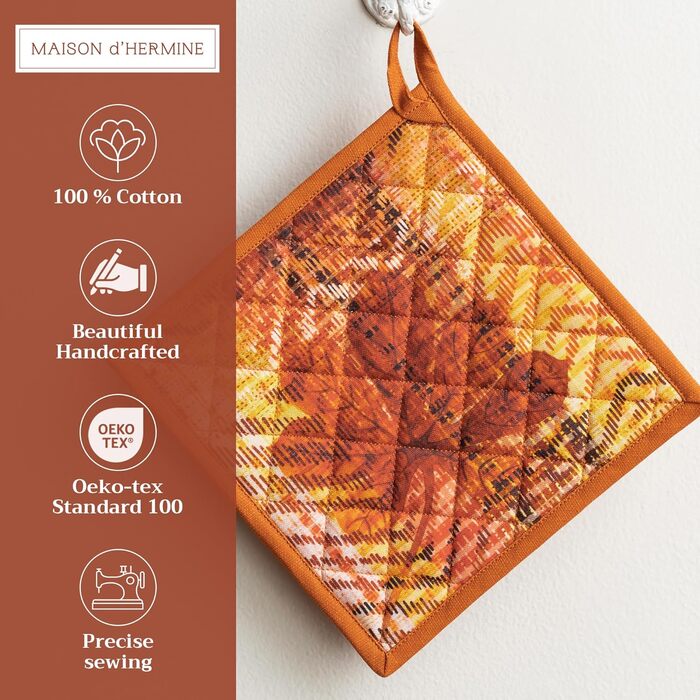 Рукавички для духовки Maison d&39 Hermine, підставки для каструль, 100 бавовна, термостійкі кухонні рукавички, рукавички для духовки (19 см x 33 см) та підставки для каструль (20 см x 20 см) для приготування їжі, Morzine - рукавички для духовки (19 x 33 с