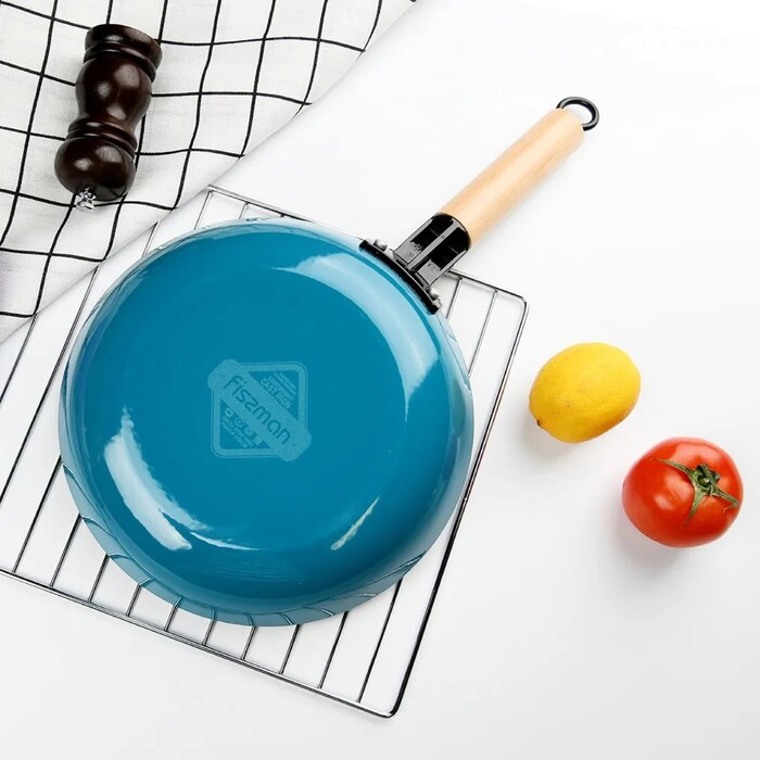 Сковорода для смаження Fissman SEAGREEN 24x4,5 см з дер. ручкою (емальований чавун) (4000)