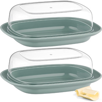 Маслянка з пластиковою кришкою, Маслянка з кришкою, Маслянка Можна мити в посудомийній машині, Коробка для масла, Контейнер для масла, Маслянка, Банка для масла, Маслянка - Синя x2 (Зелена x2)