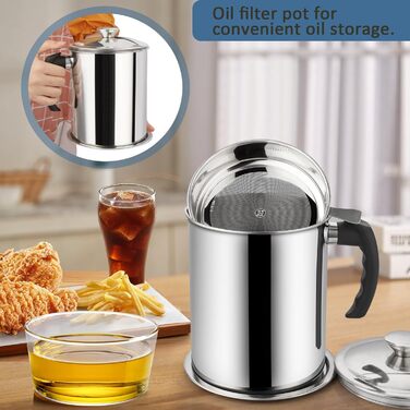 Контейнер для отбора масла 2 л с крышкой, нержавеющая сталь Cyiecweu