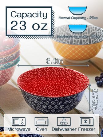 Набор из 6 пиал для хлопьев 680 мл, разноцветный Dowan