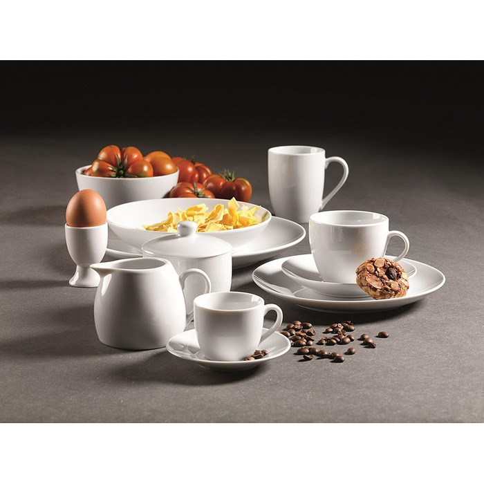Серия Alesia, фарфоровый комбинированный сервиз 62 предмета, базовая посуда на 6 персон, идеальный стартовый набор, белый