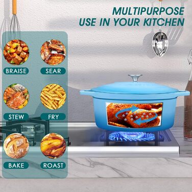 Чавунна овальна емальована каструля 6 л з кришкою, 30 x 13 см, синій vancasso