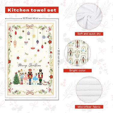 Набір з 2 різдвяних кухонних рушників 60 x 40 см Лускунчики Arquiel