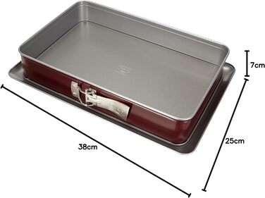 Прямокутна пружинна форма Dr. Oetker 38 x 25 см двоколірна, квадратна форма для торта з двоколірним антипригарним покриттям, високоякісна форма для випічки з відмінною теплопровідністю (колір червоний/сірий), кількість