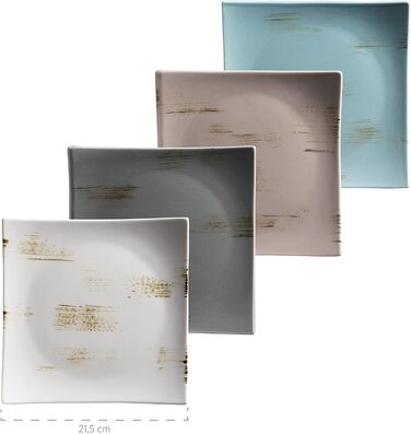 Серия MSER 931448 Derby, набор посуды премиум-класса с квадратными тарелками на 4 персоны гастрономического качества, современный комбинированный сервиз из 16 предметов в ярких пастельных тонах, прочный фарфор комбинированный сервировочный квадрат