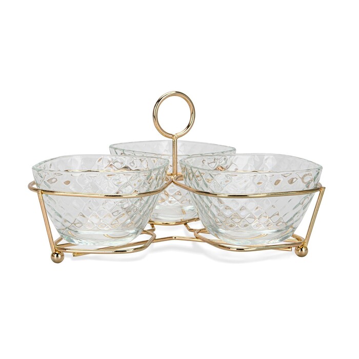 Минажница Fissman 22x22x13 см на металлической подставке 3 секции по 280 мл стекло (16394)