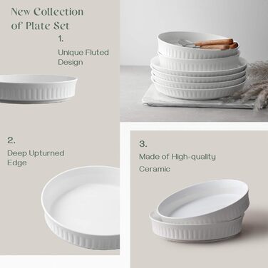 Набір сковорідок для кіша з 2-8-дюймової керамічної форми для пирога для випічки, порцелянова форма для торта Глибоке блюдо для пирога, піци, кіша без скоринки, курячий горщик, кругла форма для подачі макаронів Придатна для мікрохвильової печі, біла