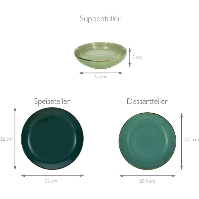 Серія Nature Collection Scandinavia, набір посуду з 16 предметів, комбінований сервіз з кераміки (обідній сервіз, Green Life), 19984