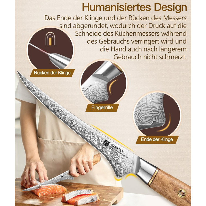 Ніж філейний 17,8 см, дамаська сталь XINZUO