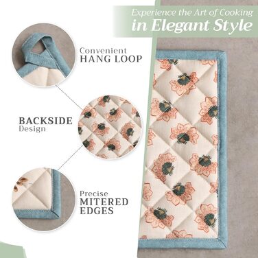 Рукавички для духовки, прихватки для каструль Maison d&39 Hermine, 100 бавовна, термостійкі кухонні рукавички, рукавички для духовки (19 x 33 см) та прихватки для каструль (20 x 20 см) для приготування їжі, Morzine - Рукавички для духовки (19 x 33 см) та 