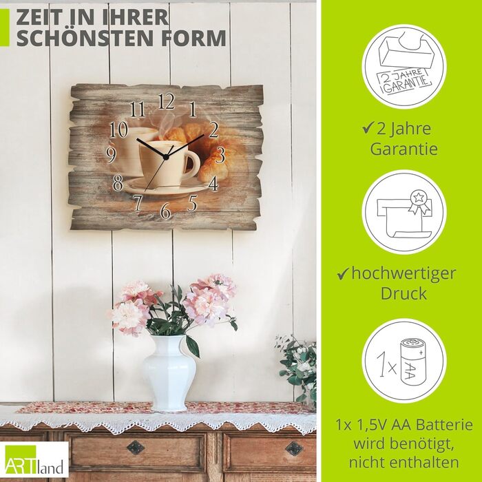 Настінний декор настінний годинник без цокання з дерева радіогодинник безшумний прямокутний 40x30 см їжа бакалія спеції трави лимон чилі вінтажний сільський U1RK трави (капучино, радіогодинник)