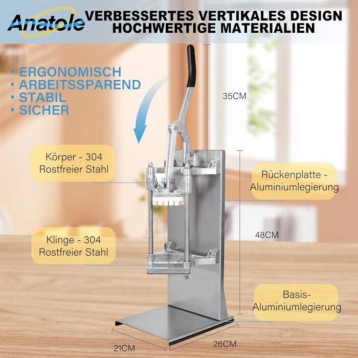 Апарат для нарізки картоплі фрі вертикальний з 4 змінними лезами Anatole
