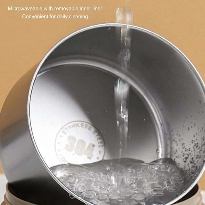 Термоконтейнер Tissting з ручкою, контейнер для гарячого обіду на 420 мл, коробка для обіду Bento, двошаровий портативний термоконтейнер круглої форми з нержавіючої сталі 304 (придатний для мікрохвильової печі коричневий)