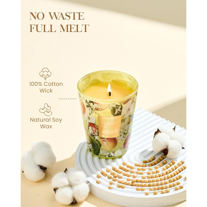 Ароматична свічка M&SENSE надзвичайно велика, час горіння 150 годин, натуральна ароматерапевтична свічка з 3 гнітами, сильний аромат, тривале горіння, подарункова свічка та прикраса для дому, подарунки для жінок (400 г, яблучна крихта)