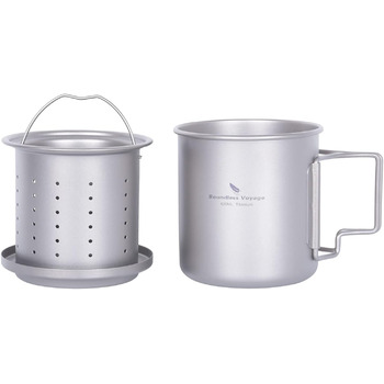 Титанова кружка з ситечком для чаю та кришкою 420 мл iBasingo