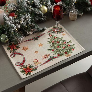 Дім різдвяної гобеленової різдвяної скатертини Скатертина на Різдво та Новий рік (Ялинка (Іскриста), Серветка 35x45 см)
