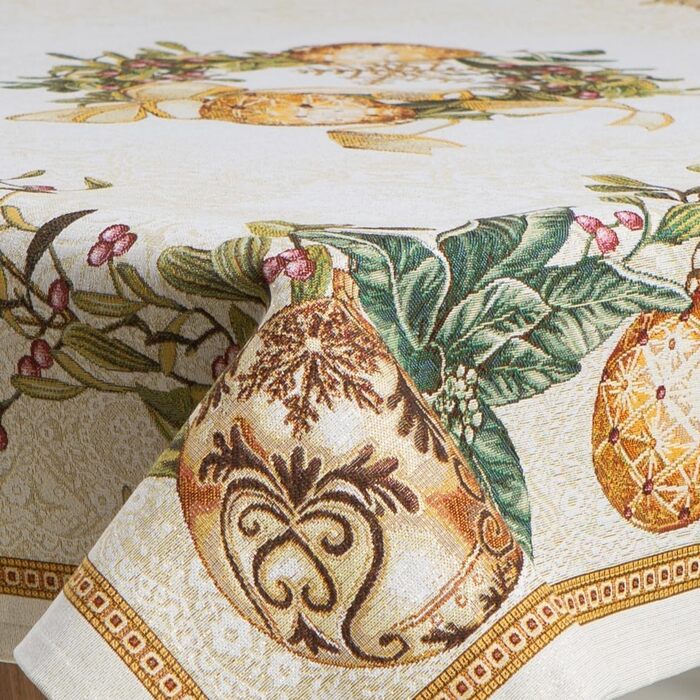 Дім різдвяної гобеленової різдвяної скатертини Скатертина на Різдво та Новий рік (Золотий вінок (Іскристий), 140x140 см)