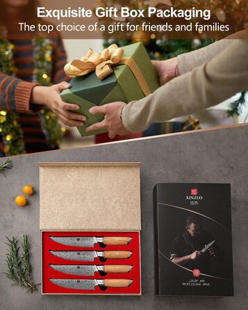 Набор из 4 ножей для стейка из дамасской стали 13 см XINZUO