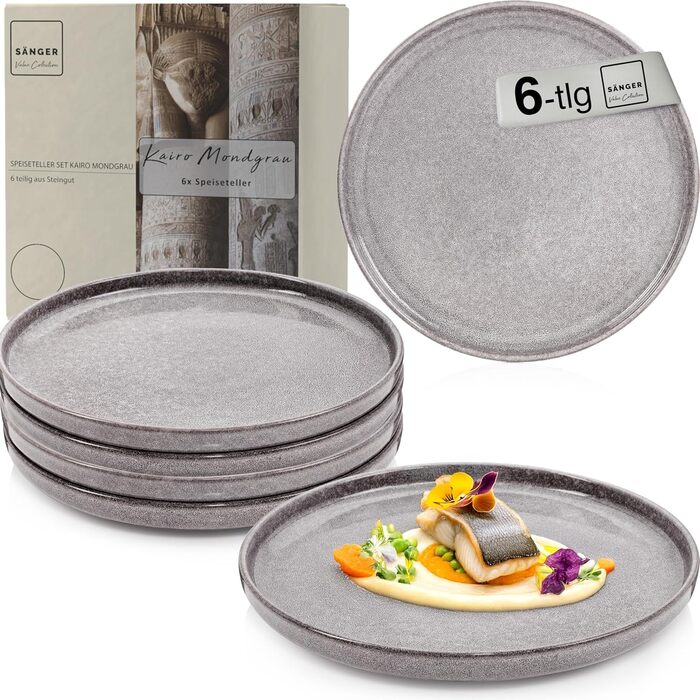 ОБІДНІ Комбінований сервіз на 6 персон, набір тарілок кавовий кухоль макаронна миска 30 шт. , набір посуду з кераміки посудомийна машина - мікрохвильова піч - стійкий до подряпин, набір посуду з кераміки КОЛЕКЦІЯ ЦІННОСТЕЙ (Cairo moon сірий, обідня тарілк