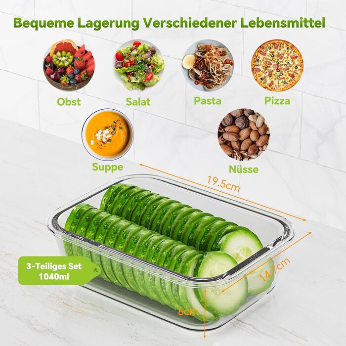 Набір скляні контейнери з кришками, 3 предмети, TUSEASY