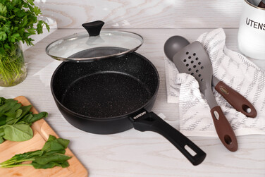 ARDESTO Сковорода для глубокого огня с крышкой Gemini Livorno, 28см, Алюминий, Черный