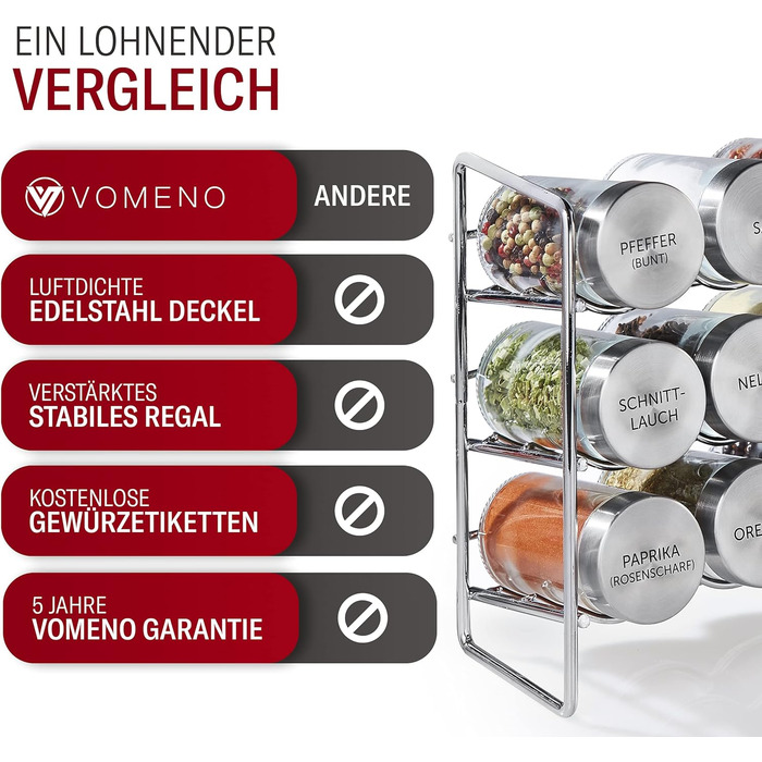 Набір з 18 баночок для спецій зі стійкою 30 x 8,5 х 19 см на 3 полиці Vomeno
