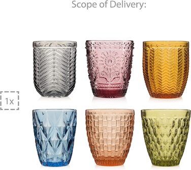 Набір склянок для пиття Singer Набір скляних склянок Porto з 6 предметів для 6 осіб, склянка для води, різнокольорова, унікальна нарізка, повсякденний, сімейна вечеря, офіс, набір склянок для соку на відкритому повітрі 310 мл поштові 6 шт.