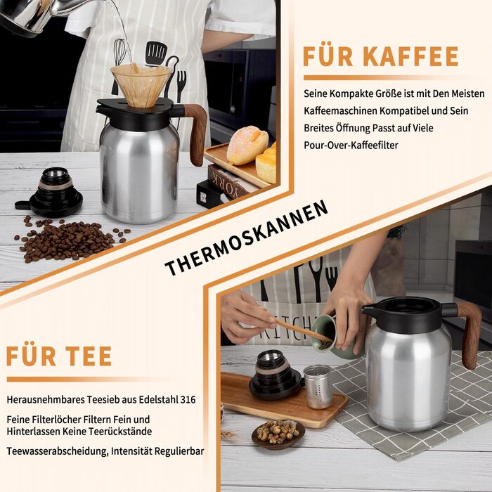 Термоглечик 1,5 л з чайним фільтром, нержавіюча сталь VETIN