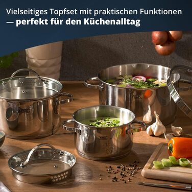 Набір з 3 каструль з нержавіючої сталі зі скляними кришками KHG