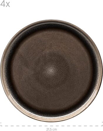 Сучасний набір на 4 персони в захоплюючому вінтажному образі, великі плоскі обідні тарілки з кераміки, керамограніту, сірий/чорний (десертна тарілка, сіра / чорна)