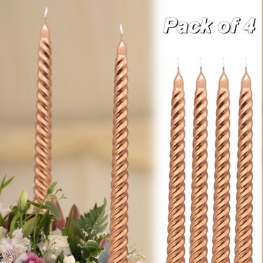 Набір з 4 конічних спіральних свічок 2 х 25,5 см, рожеве золото Alederways