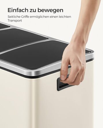 Кухонний кошик для сміття, 3 x 18 л, система розділення сміття, 3 відділення, включаючи 15 мішків для сміття, відро для сміття, відро для сміття на педалі, для перероблених відходів, органічних відходів, з кришкою, LTB54BK (пісочно-бежевий)