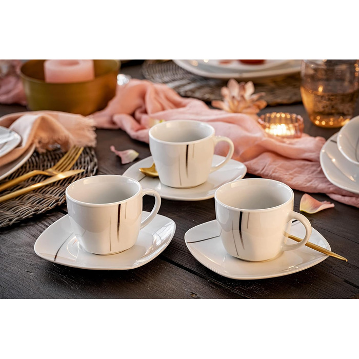 СПІВАЧКА Порцеляновий столовий сервіз Bilgola Black Lines, набір посуду з 18 предметів на 6 персон, набір тарілок, квадрат (сервіз посуду 36 шт.)