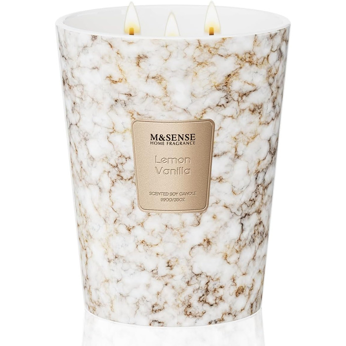 Ароматизована свічка M&SENSE велика Чорні ароматизовані свічки у склянці Ароматизована свічка з натурального соєвого воску Розслаблююча ароматерапія Подарунок для жінок та чоловіків, Різдво Час горіння 75 годин та 2 ґноти (лимон-ваніль, 990 г)