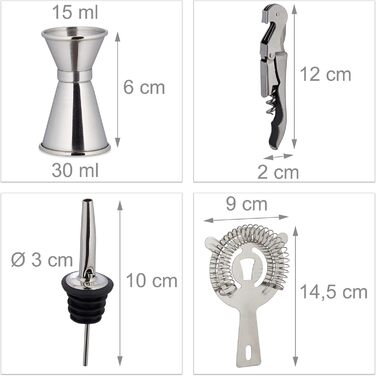 Барний набір для коктейлів, 10 предметів Relaxdays