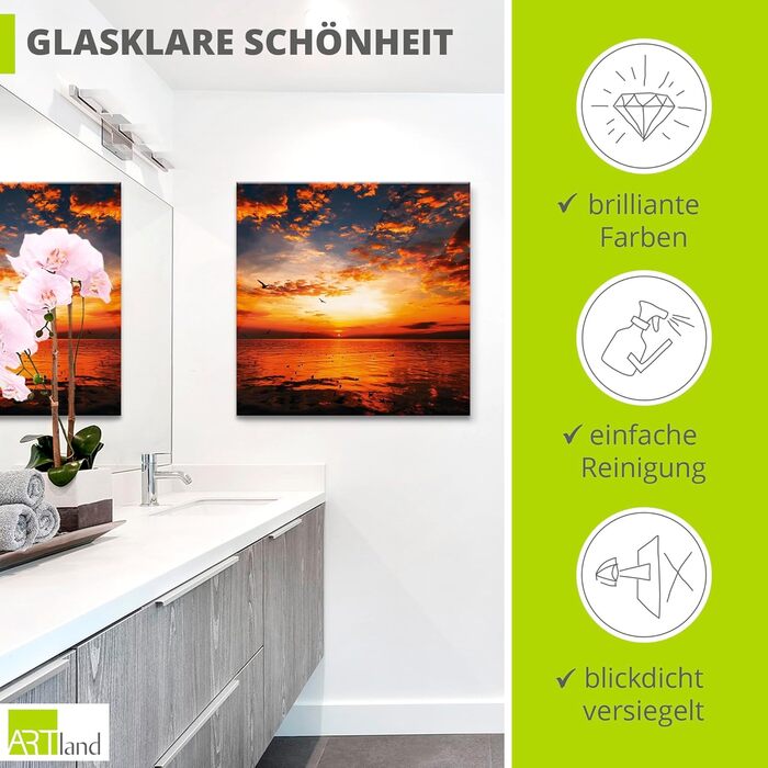 Настінний декор скляні картини настінна картина скляна картина цільна 40x40 см квадрат пляж море сонце карибський басейн природа пейзаж узбережжя схід сонця морський S7LE (захід сонця небо, 30Д x 30Ш см)