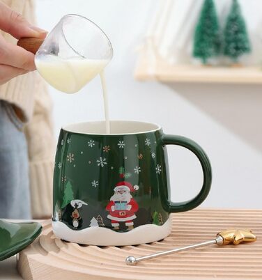 Різдвяний кавовий кухоль 400 мл з кришкою та з паличкою для помішування, зелений SuperglockT