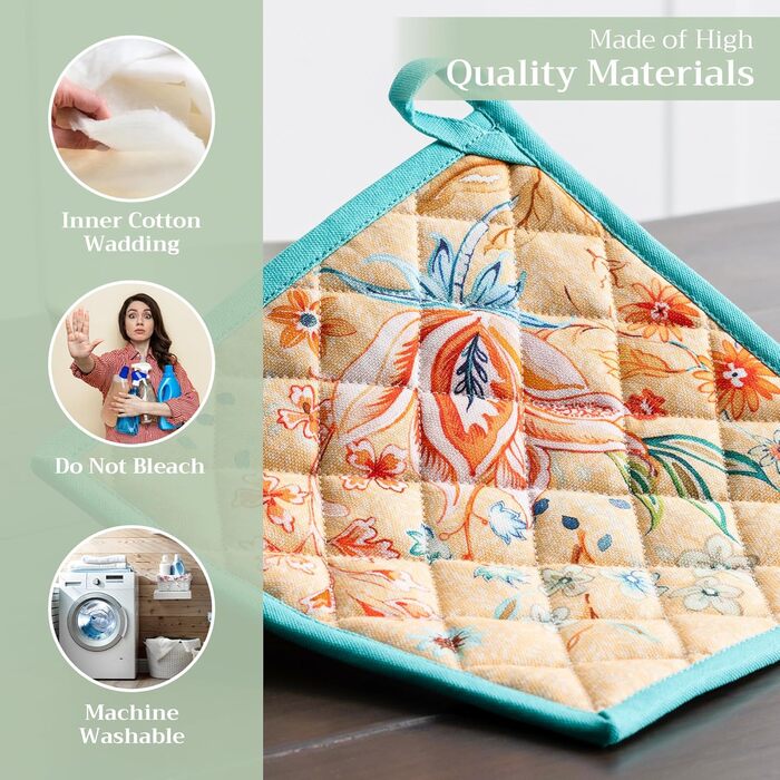 Рукавички для духовки Maison d&39 Hermine, підставки для каструль, 100 бавовна, термостійкі кухонні рукавички, рукавички для духовки (19 см x 33 см) та підставки для каструль (20 см x 20 см) для приготування їжі, Morzine - рукавички для духовки (19 x 33 с