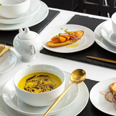 Тарілка для пасти New Port на 4 предмети, набір тарілок для пасти на 4 особи, порцелянова миска для пасти, глибока тарілка, яку можна мити в посудомийній машині, багатофункціональна миска біла 370 мл PREMIUM COLLECTION (тарілка для піци на 4 предмети)