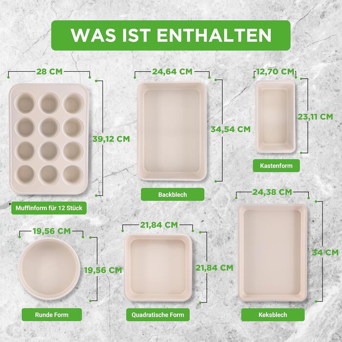 Набір листів для випікання NutriChef із 6 предметів з антипригарним покриттям, прямокутна форма для брауні, піци, печива та тортів, деко для духовки, придатне для миття в посудомийній машині, квадратна сталева форма для торта, лист для тіста (бірюзовий)